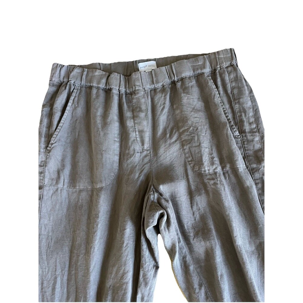 Pure Jill Garment Dyed Linen Olive Pants Size Medium Button Cuff Summer Casual - Picture 6 of 10
